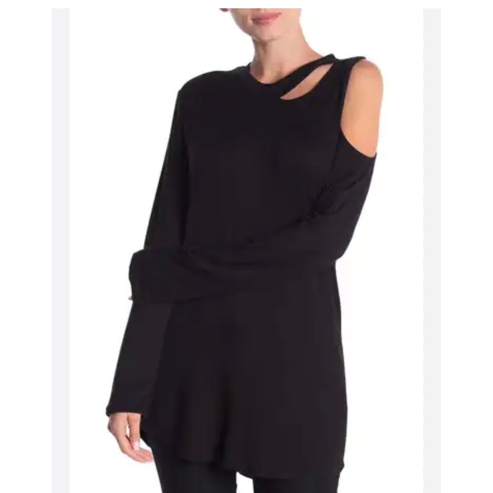 Jolie Cutout Cold Shoulder‎ Top Women M Black Long Sleeve Tunic Edgy Modern